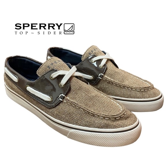 Sperry Topsider Brown Canvas and Patent Leather - Picture 1 of 10